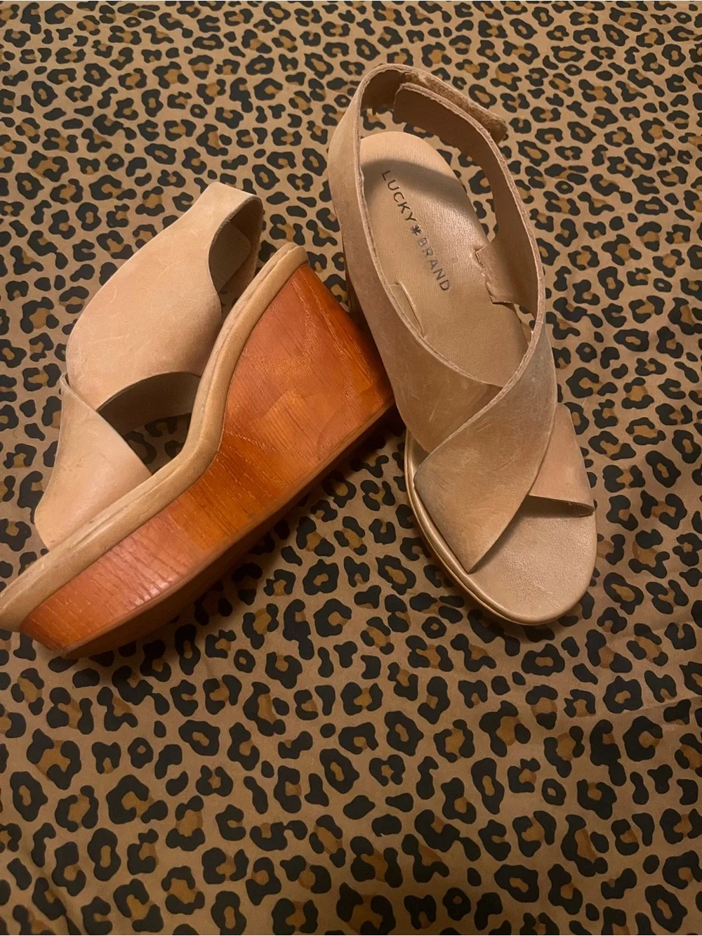 Lucky Brand Women's Crisscross Slingback Wedge Sandals in Light Tan